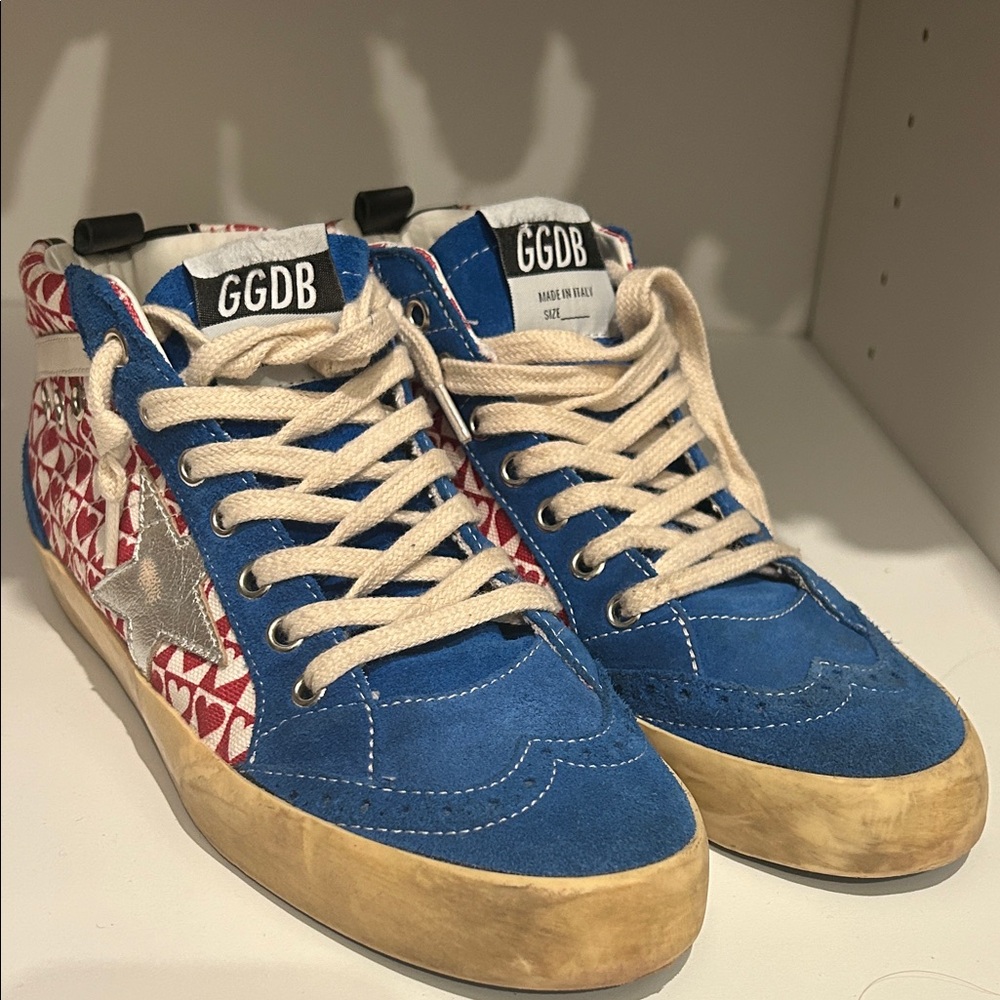 Golden Goose Blue and Red Heart Sneakers 38